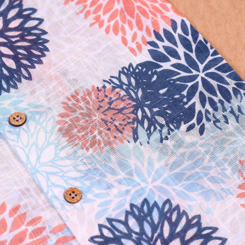 Soft Sky Floral Open-Collar Cotton Co-ord Set for Boys