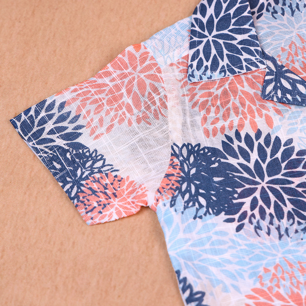 Soft Sky Floral Open-Collar Cotton Co-ord Set for Boys