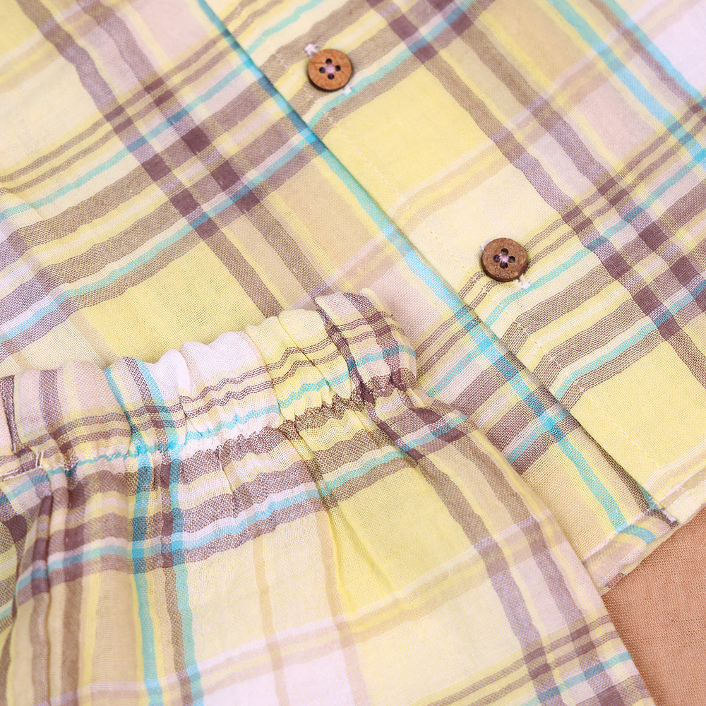 Sunny Checks Open-Collar Muslin Co-ord Set for Boys