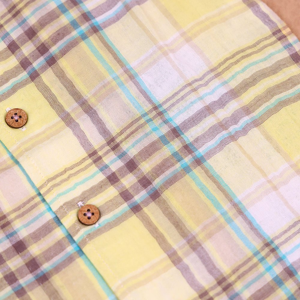 Sunny Checks Open-Collar Muslin Co-ord Set for Boys