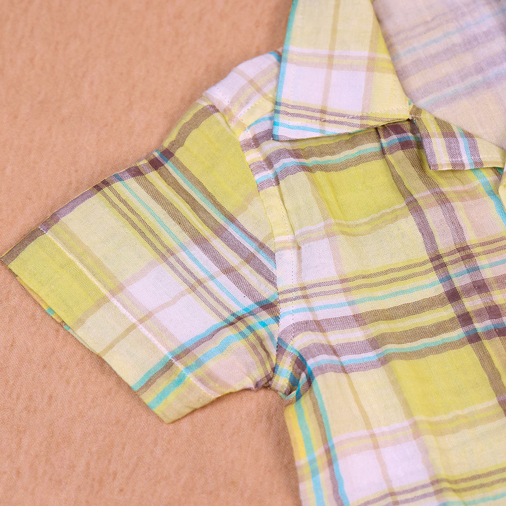 Sunny Checks Open-Collar Muslin Co-ord Set for Boys