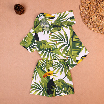 Jungle Vibes Open-Collar Cotton Co-ord Set for Boys