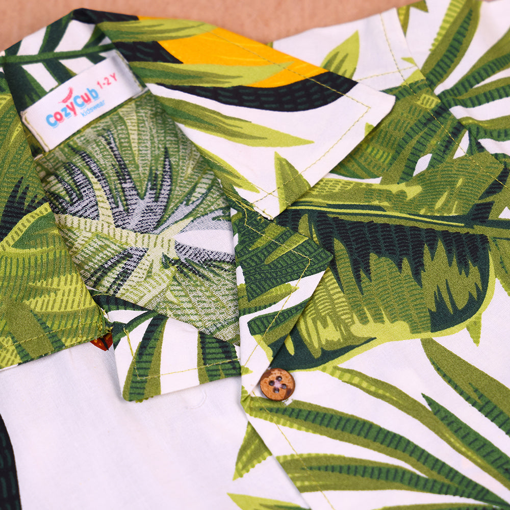 Jungle Vibes Open-Collar Cotton Co-ord Set for Boys