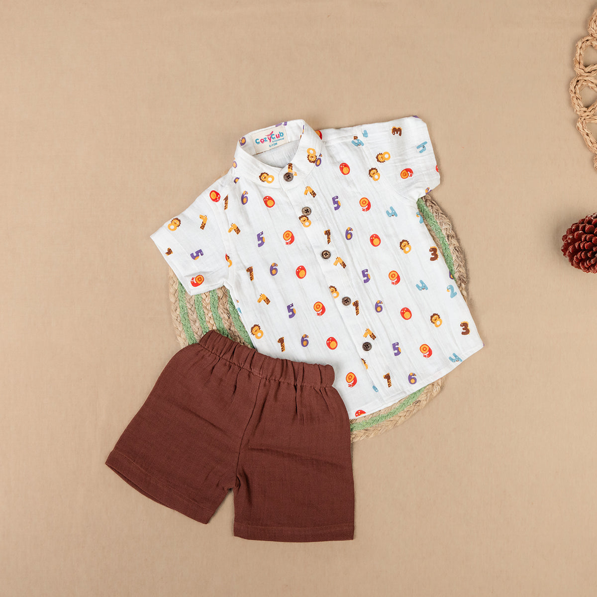 Number Fun cheerful light brown - Half Sleeve Set