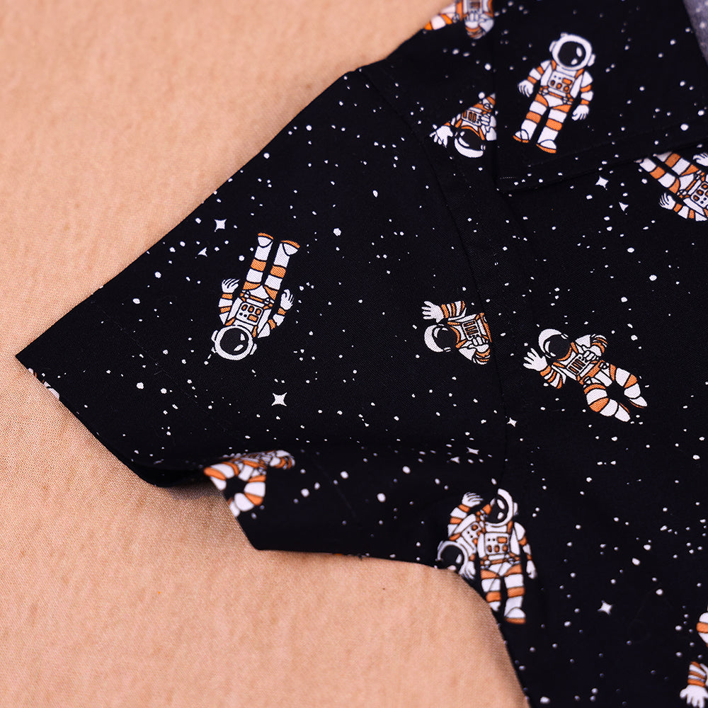 Midnight Space Print Open-Collar Cotton Co-ord Set for Boys
