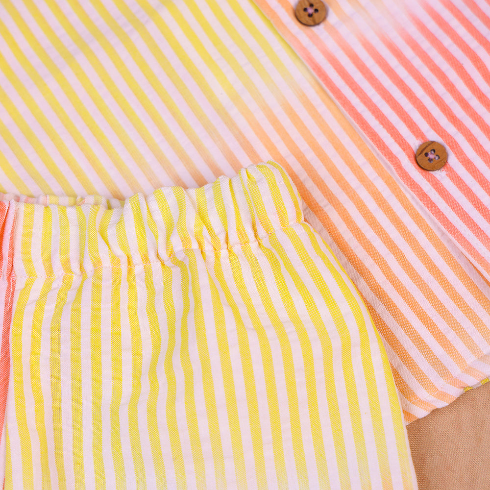 Pastel Sunset Striped Open-Collar Cotton Co-ord Set for Boys