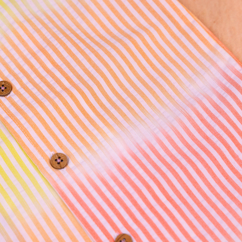 Pastel Sunset Striped Open-Collar Cotton Co-ord Set for Boys