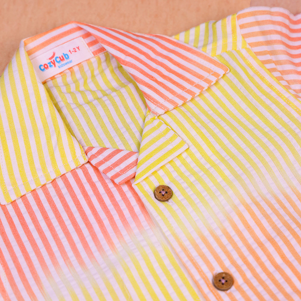 Pastel Sunset Striped Open-Collar Cotton Co-ord Set for Boys