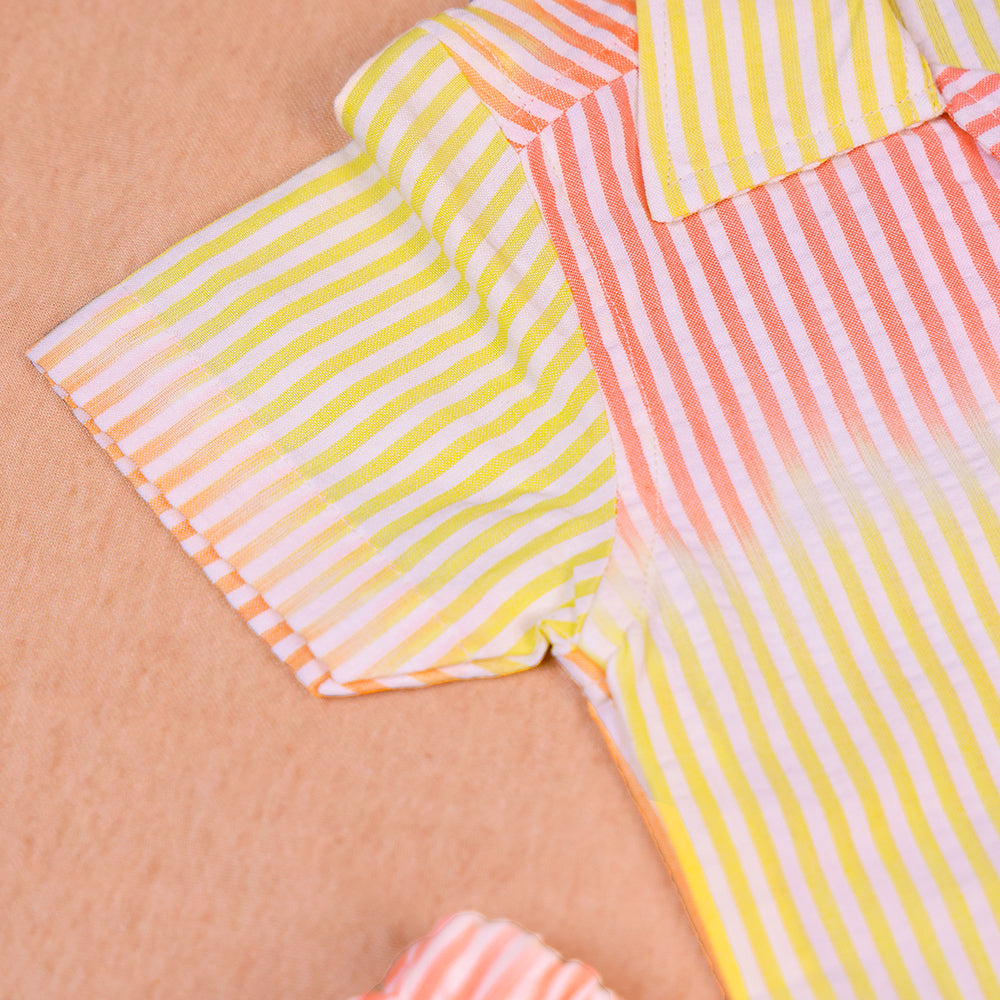 Pastel Sunset Striped Open-Collar Cotton Co-ord Set for Boys