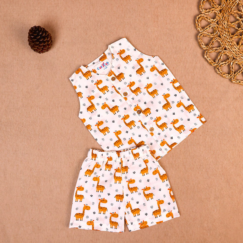 Playful Giraffe Cotton Jabla & Shorts Co-ord Set