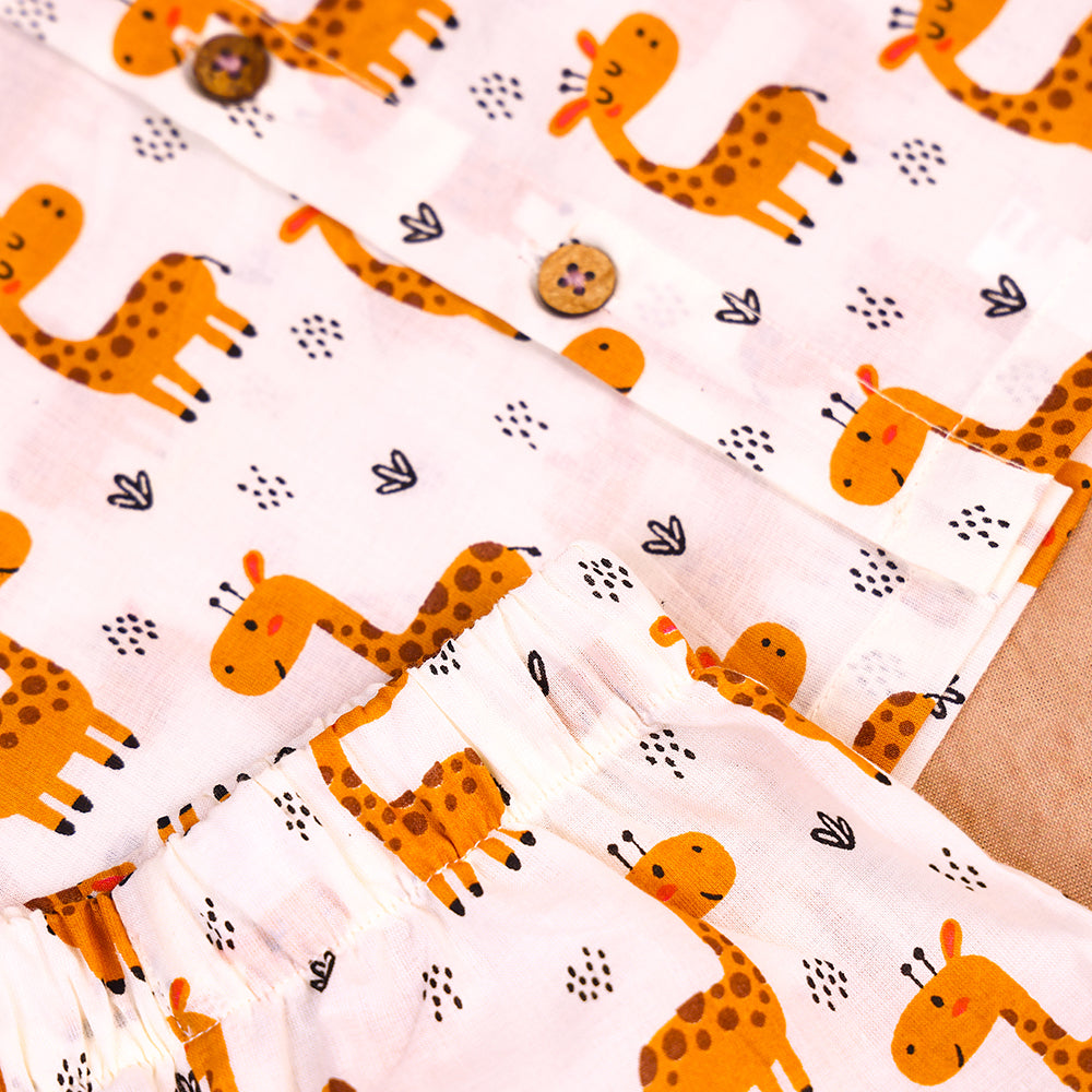 Playful Giraffe Cotton Jabla & Shorts Co-ord Set