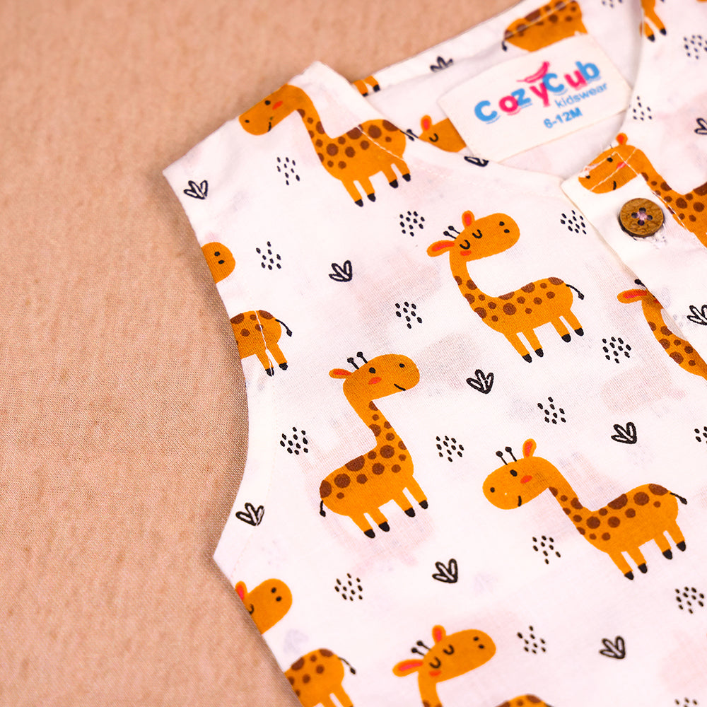 Playful Giraffe Cotton Jabla & Shorts Co-ord Set