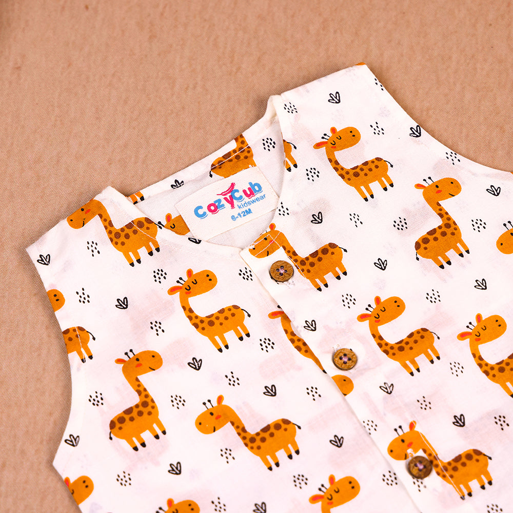 Playful Giraffe Cotton Jabla & Shorts Co-ord Set