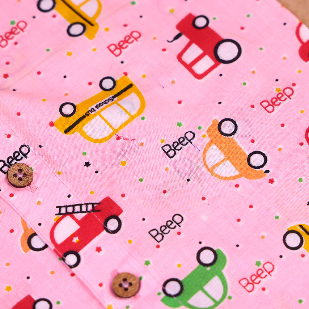 Candy Pink Car Print Cotton Co-ord Set for Boys
