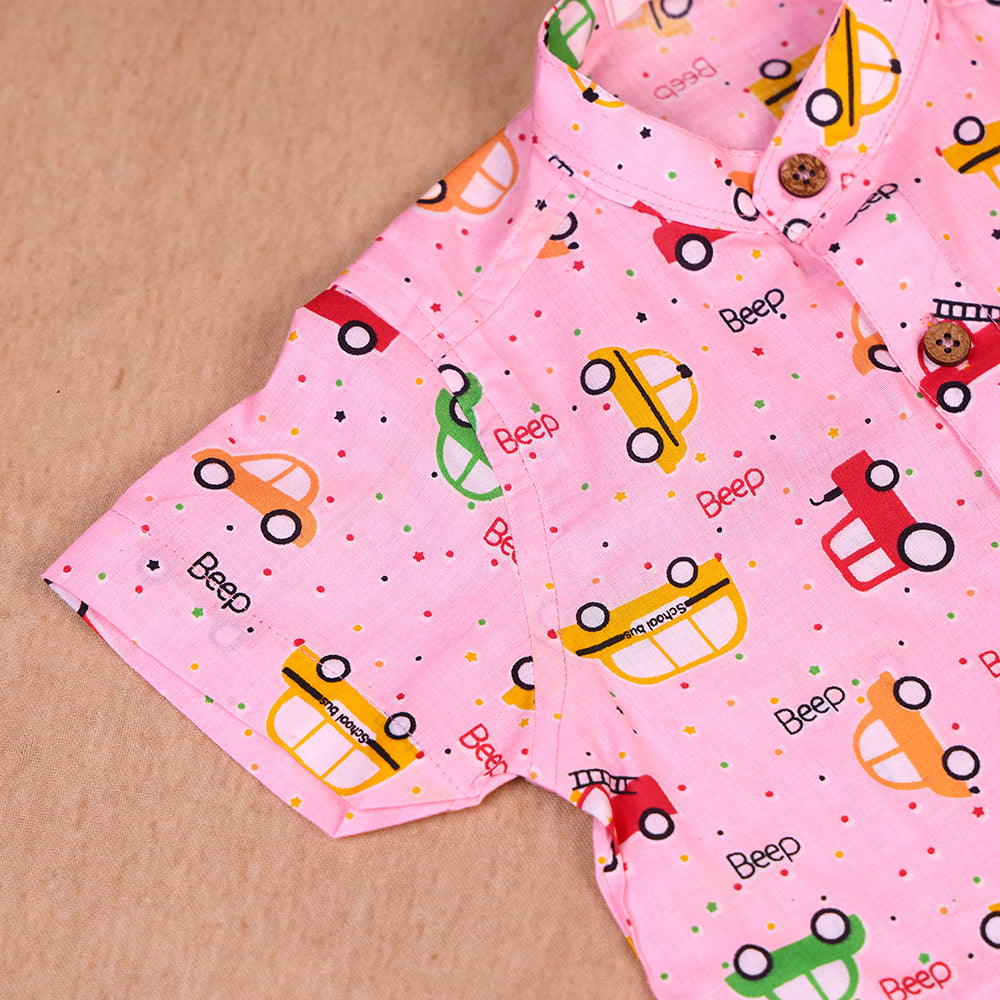Candy Pink Car Print Cotton Co-ord Set for Boys