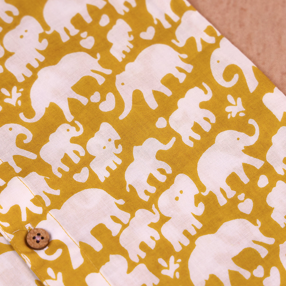 Mustard Elephant Print Cotton Co-ord Set for Boys