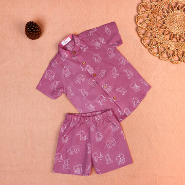 Dusty Rose Elephant Print Cotton Co-ord Set for Boys