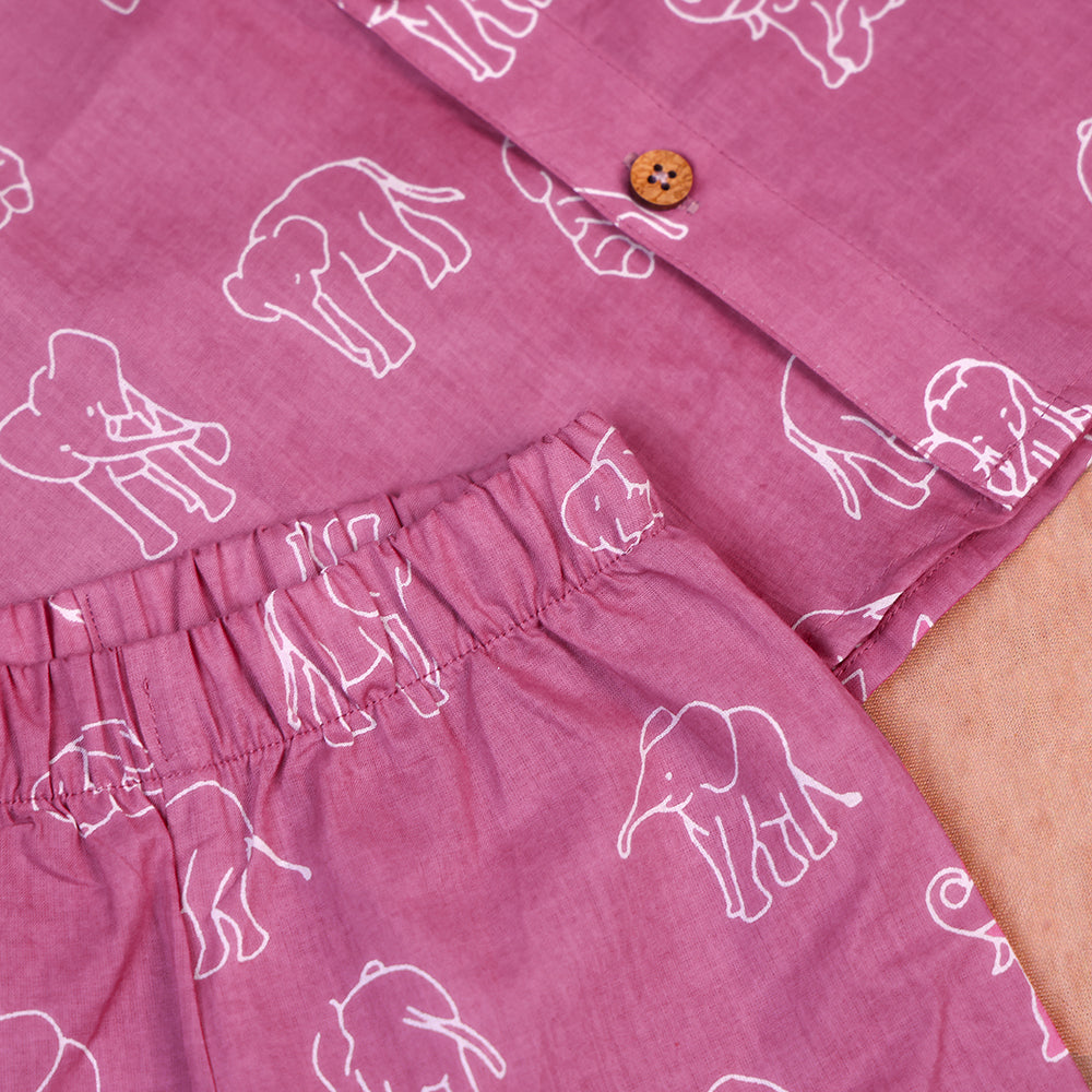 Dusty Rose Elephant Print Cotton Co-ord Set for Boys