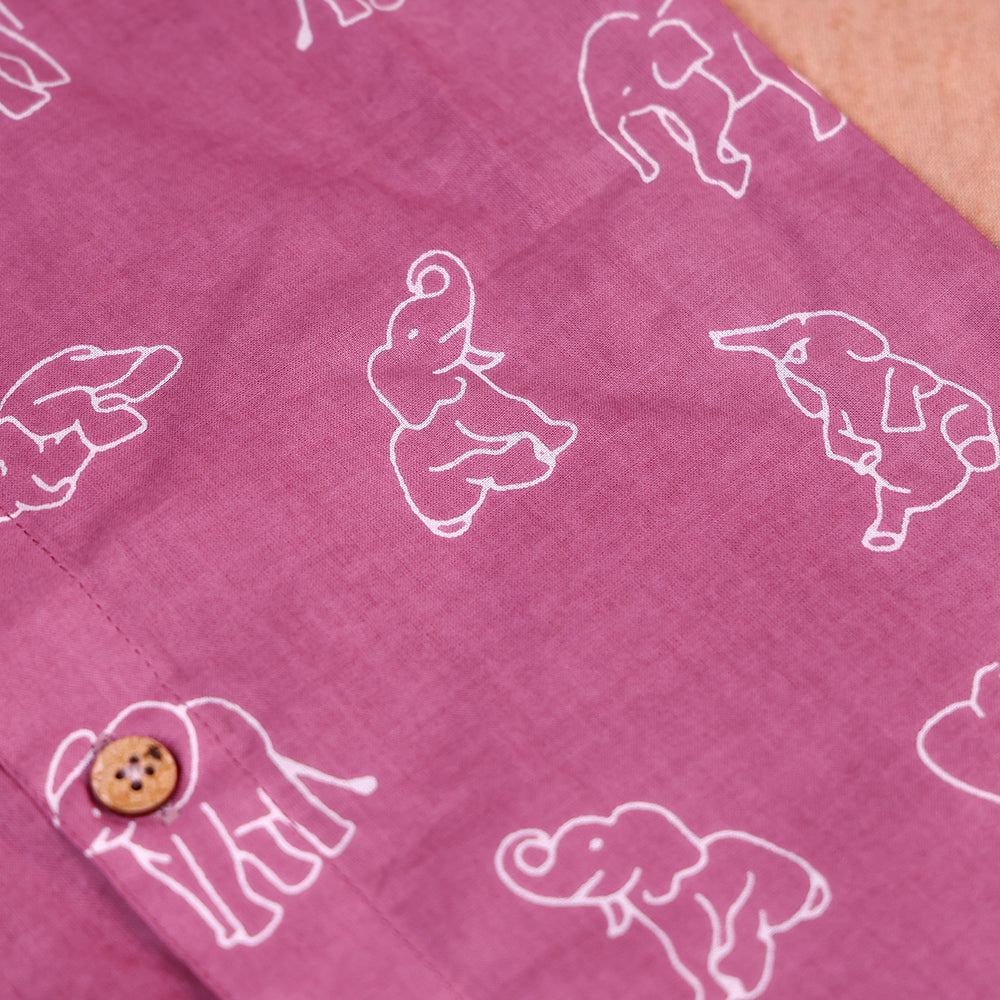 Dusty Rose Elephant Print Cotton Co-ord Set for Boys