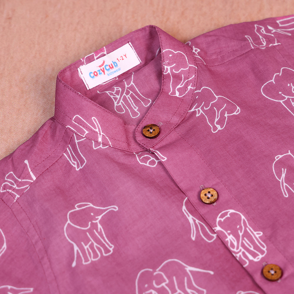 Dusty Rose Elephant Print Cotton Co-ord Set for Boys