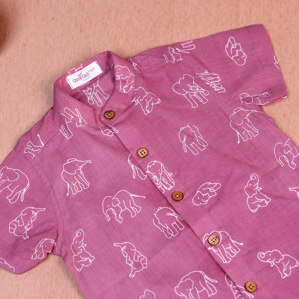 Dusty Rose Elephant Print Cotton Co-ord Set for Boys