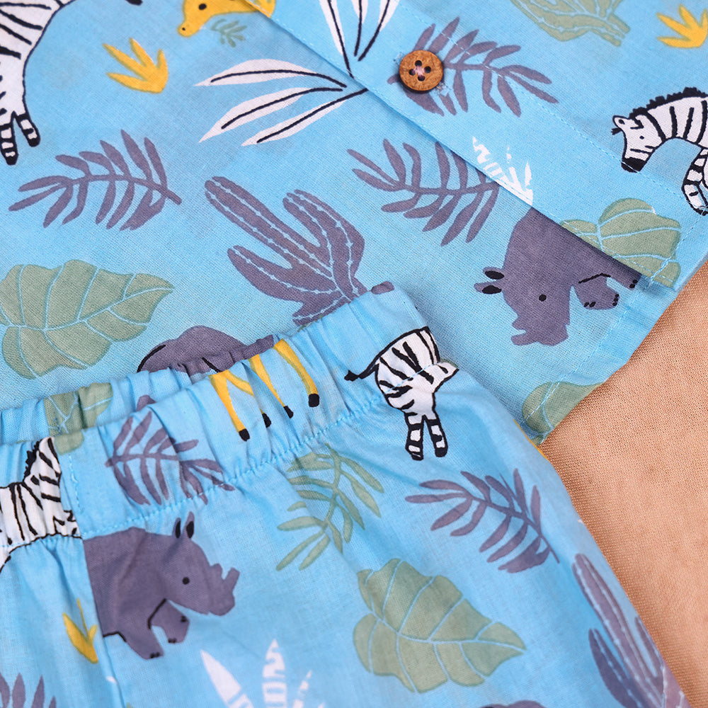 Sky Blue Safari Print Cotton Co-ord Set for Boys