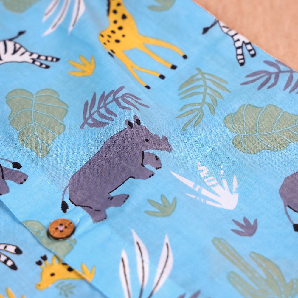 Sky Blue Safari Print Cotton Co-ord Set for Boys