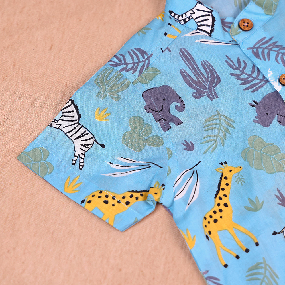 Sky Blue Safari Print Cotton Co-ord Set for Boys