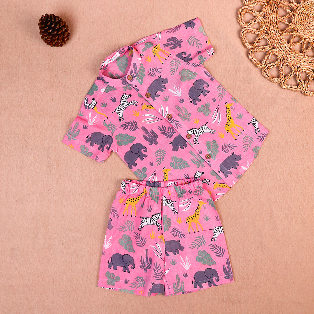 Playful Pink Safari Print Cotton Co-ord Set for Boys