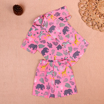 Playful Pink Safari Print Cotton Co-ord Set for Boys