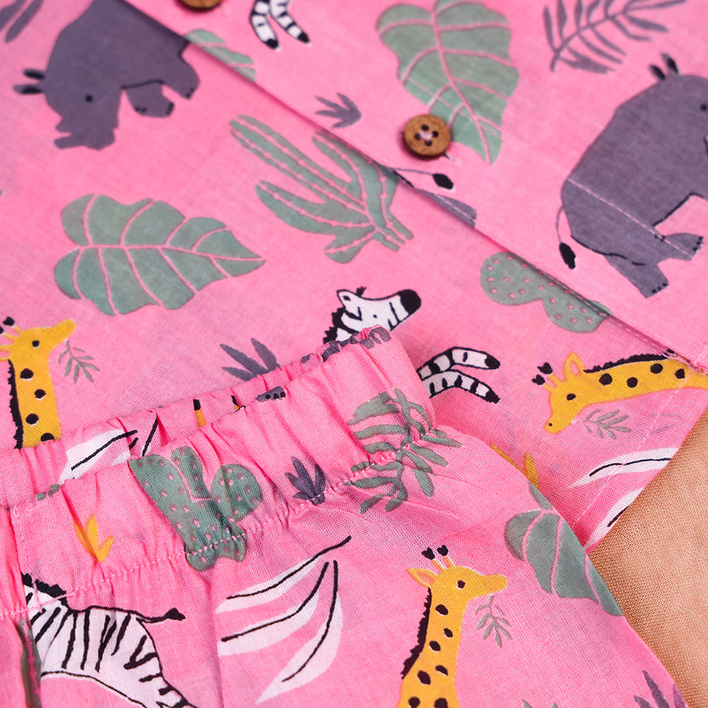 Playful Pink Safari Print Cotton Co-ord Set for Boys