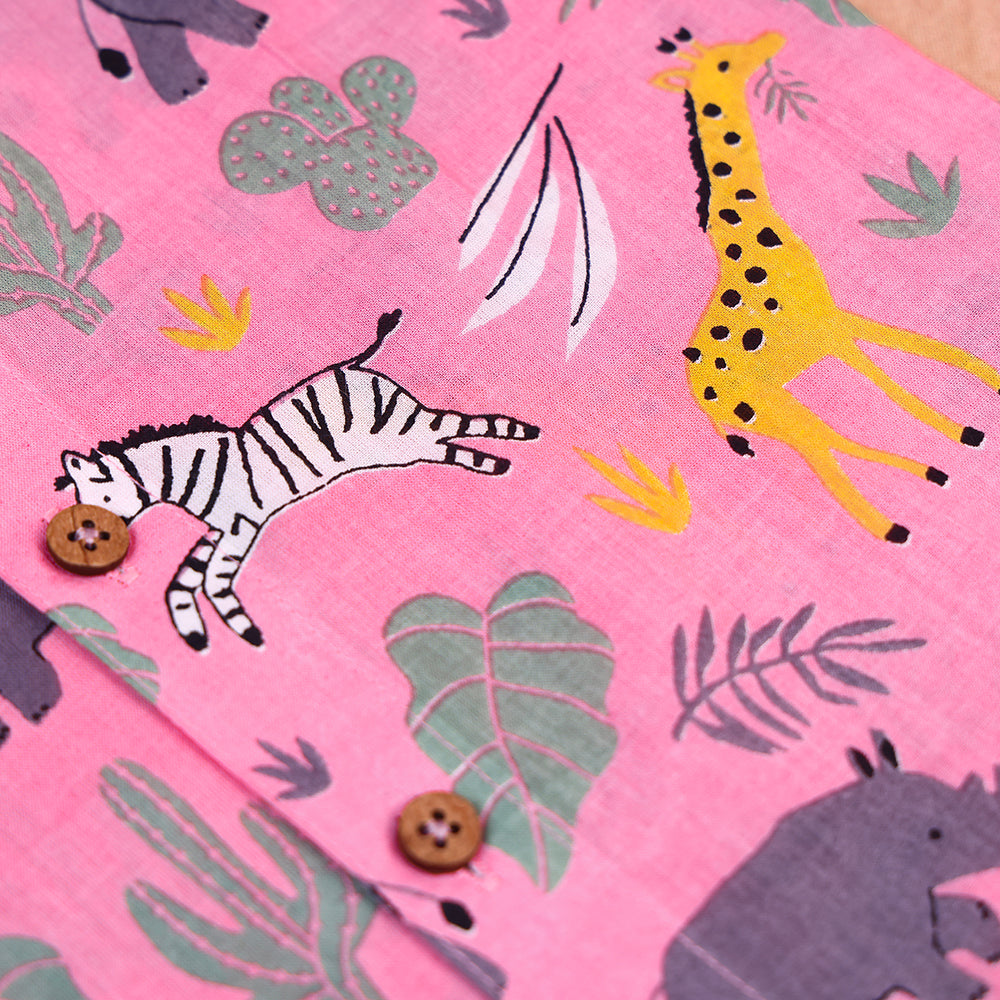 Playful Pink Safari Print Cotton Co-ord Set for Boys