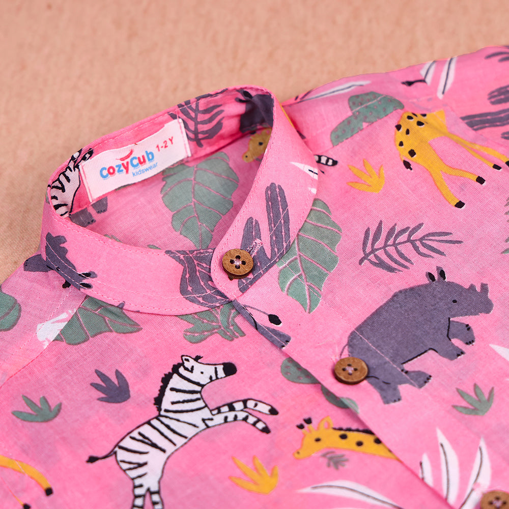Playful Pink Safari Print Cotton Co-ord Set for Boys
