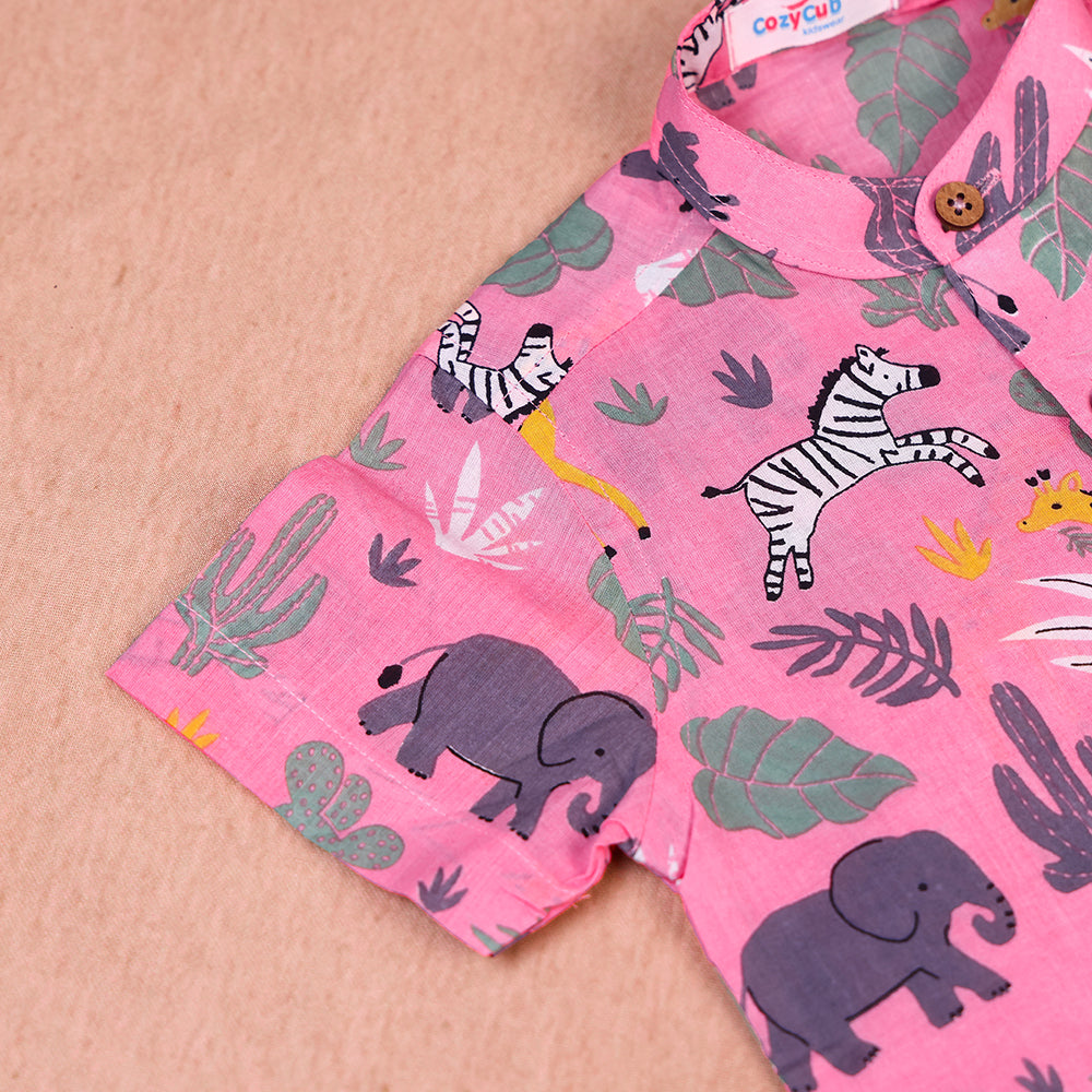Playful Pink Safari Print Cotton Co-ord Set for Boys