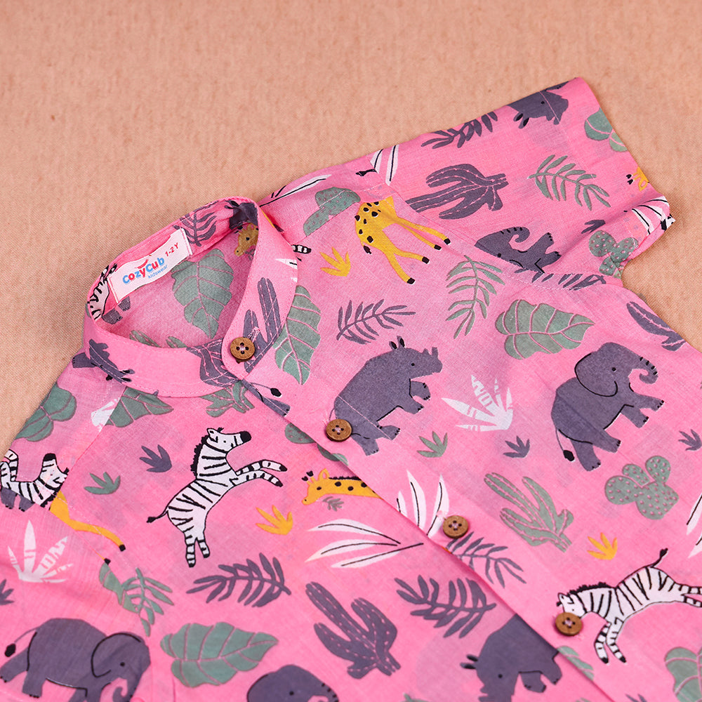 Playful Pink Safari Print Cotton Co-ord Set for Boys