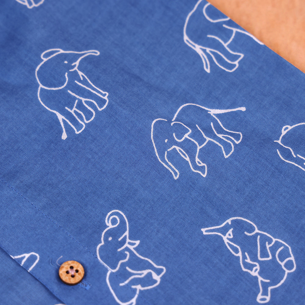 Royal Blue Elephant Print Cotton Co-ord Set for Boys