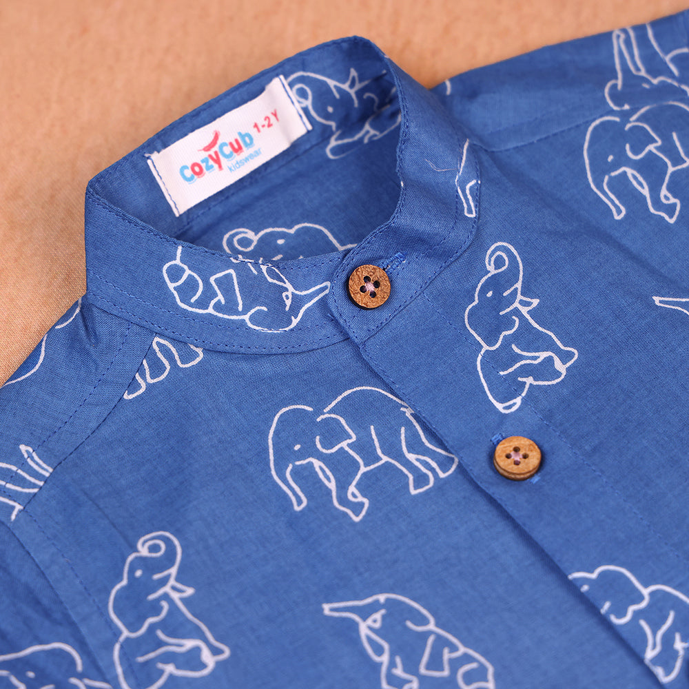 Royal Blue Elephant Print Cotton Co-ord Set for Boys