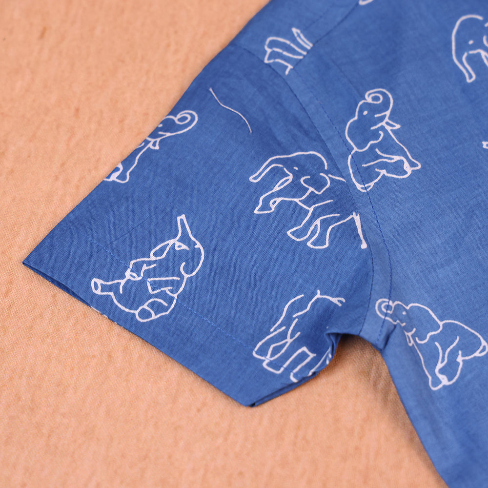 Royal Blue Elephant Print Cotton Co-ord Set for Boys