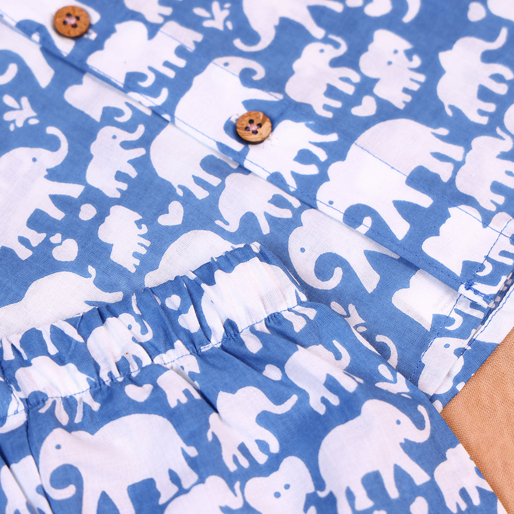 Sky Blue Elephant Print Cotton Co-ord Set for Boys