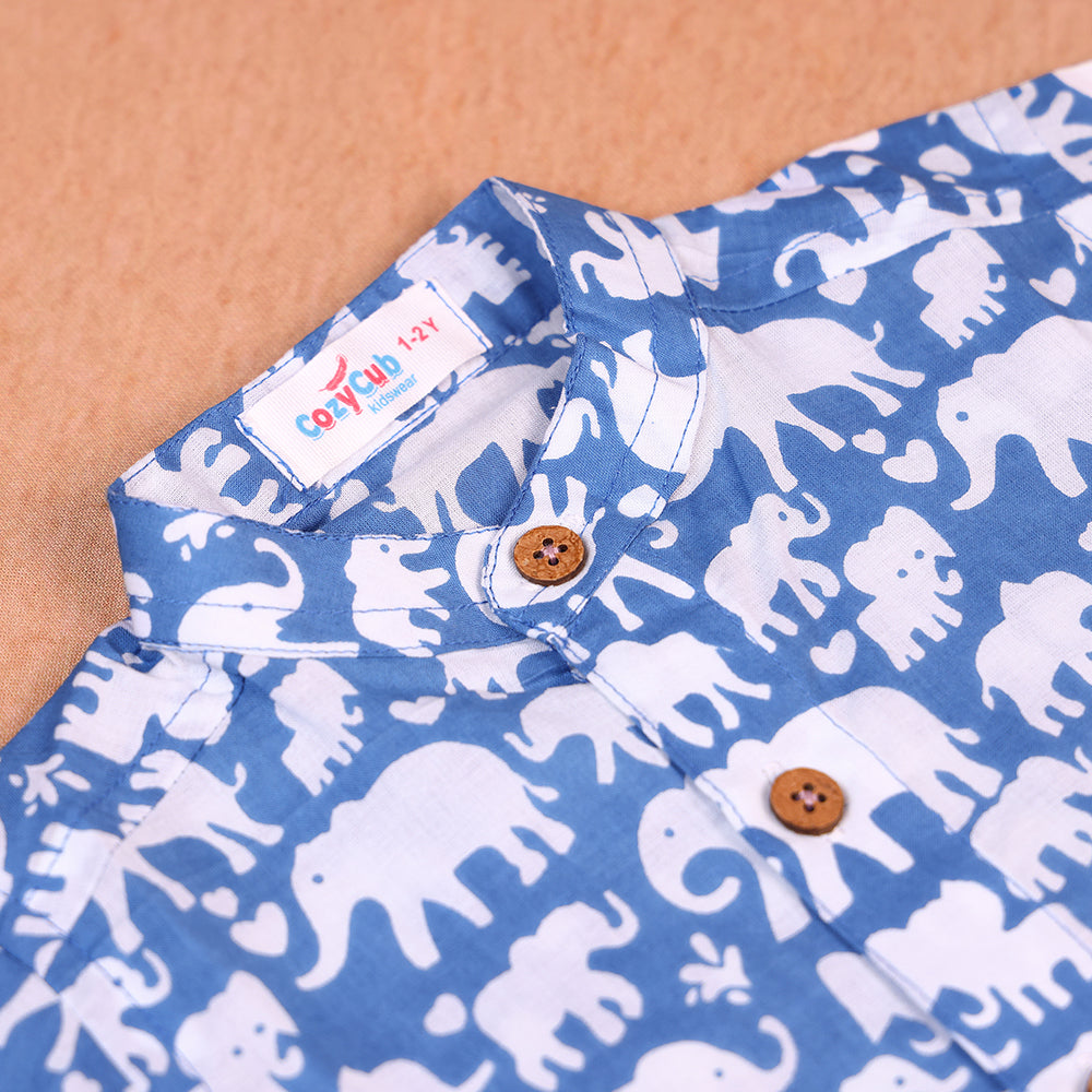 Sky Blue Elephant Print Cotton Co-ord Set for Boys