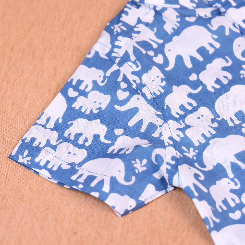 Sky Blue Elephant Print Cotton Co-ord Set for Boys