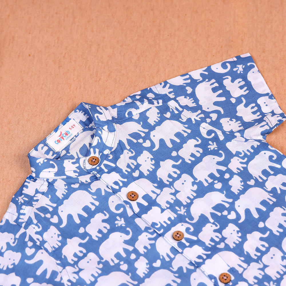 Sky Blue Elephant Print Cotton Co-ord Set for Boys