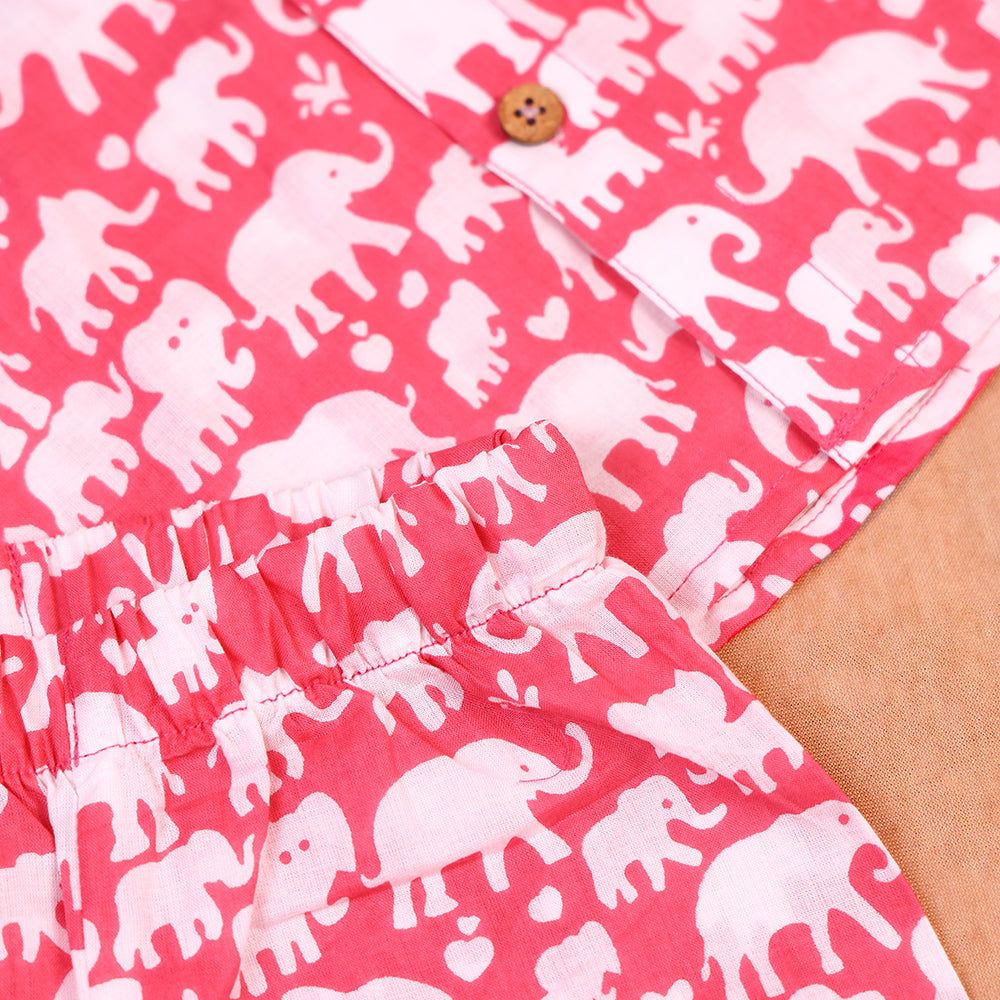 Bright Coral Elephant Print Cotton Co-ord Set for Boys