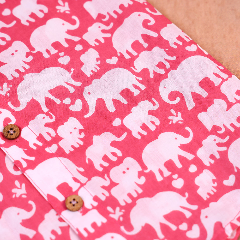 Bright Coral Elephant Print Cotton Co-ord Set for Boys