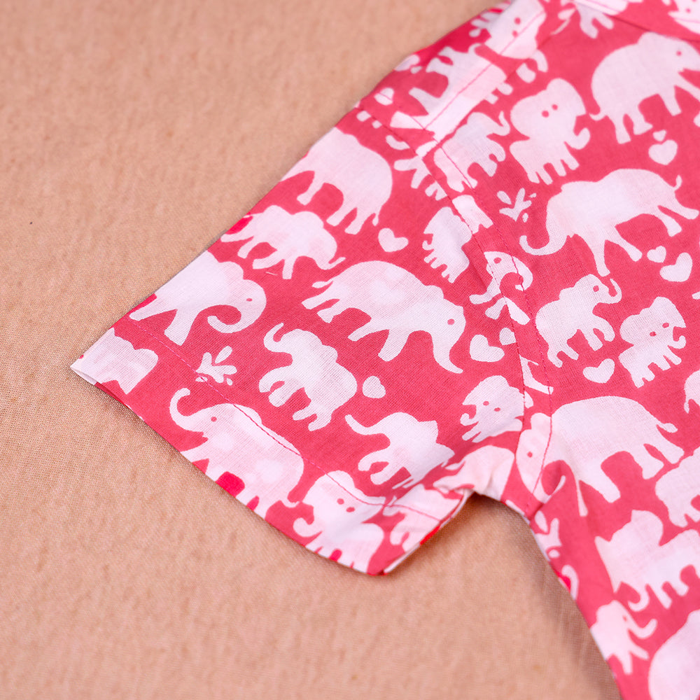Bright Coral Elephant Print Cotton Co-ord Set for Boys