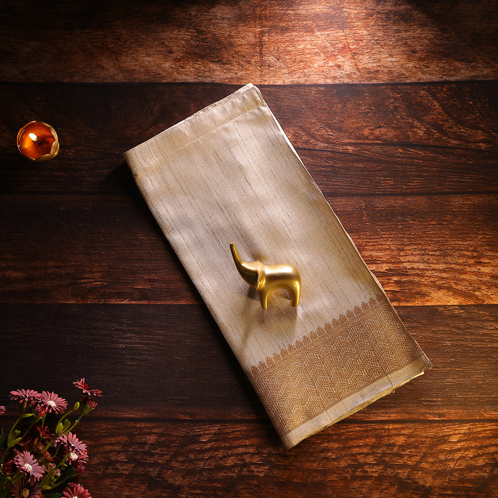 Ivory Silk-Cotton Dhoti with Chevron Zari Border – Traditional Festive Wear for Boys