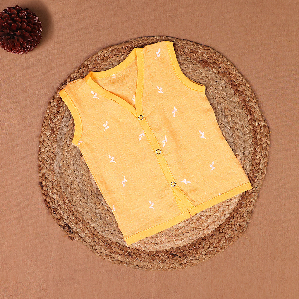Sunshine Yellow - White Leaf Muslin Jabla