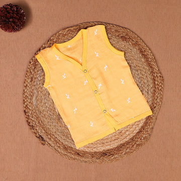 Sunshine Yellow - White Leaf Muslin Jabla
