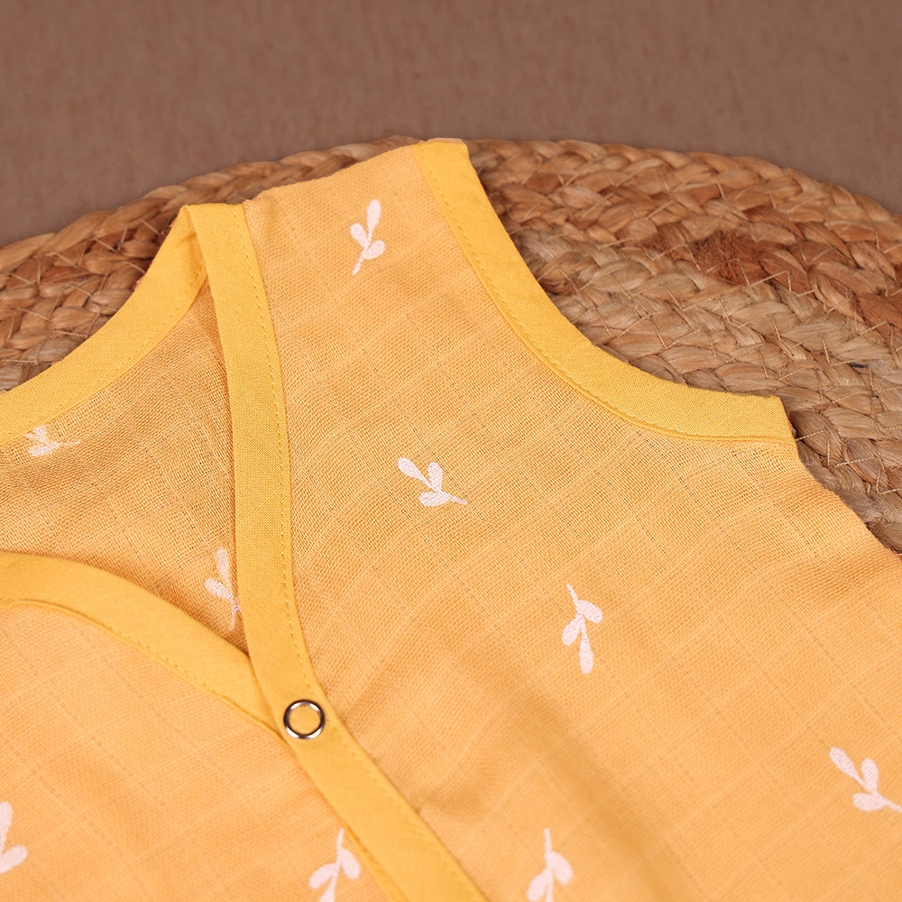 Sunshine Yellow - White Leaf Muslin Jabla