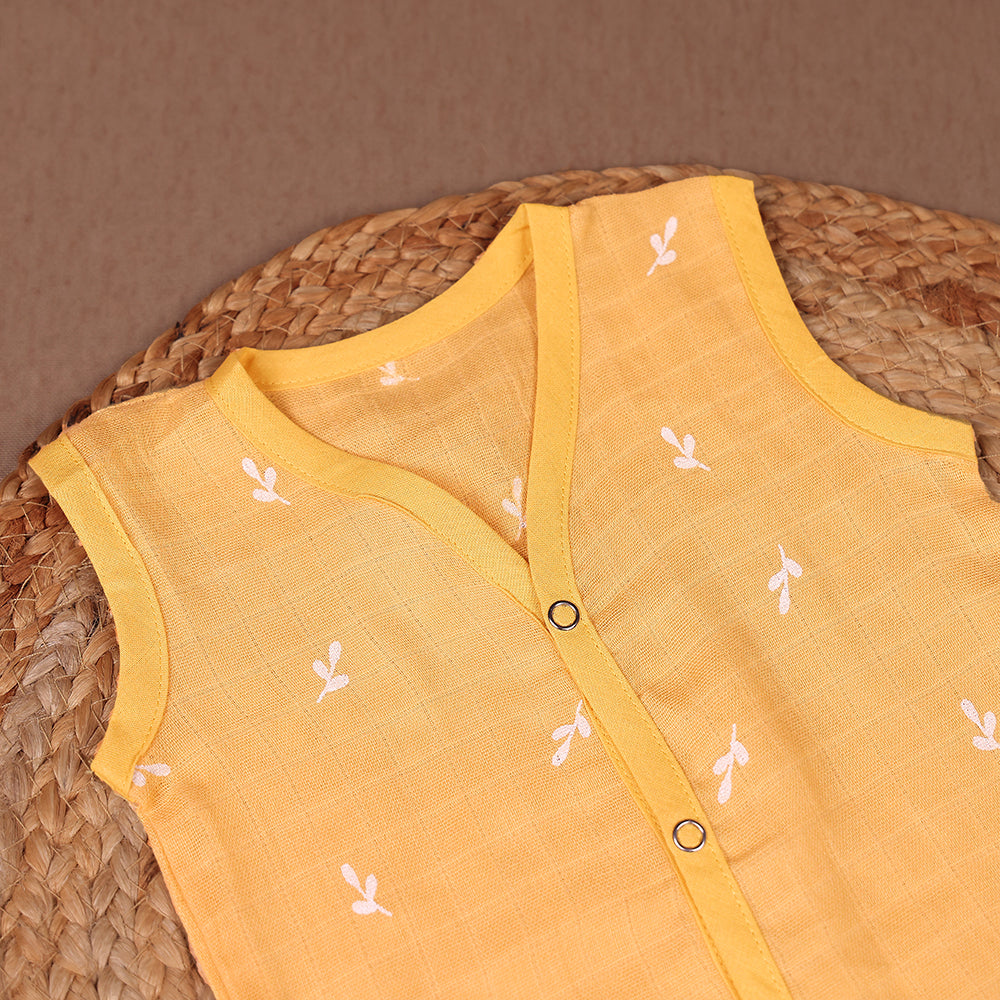Sunshine Yellow - White Leaf Muslin Jabla